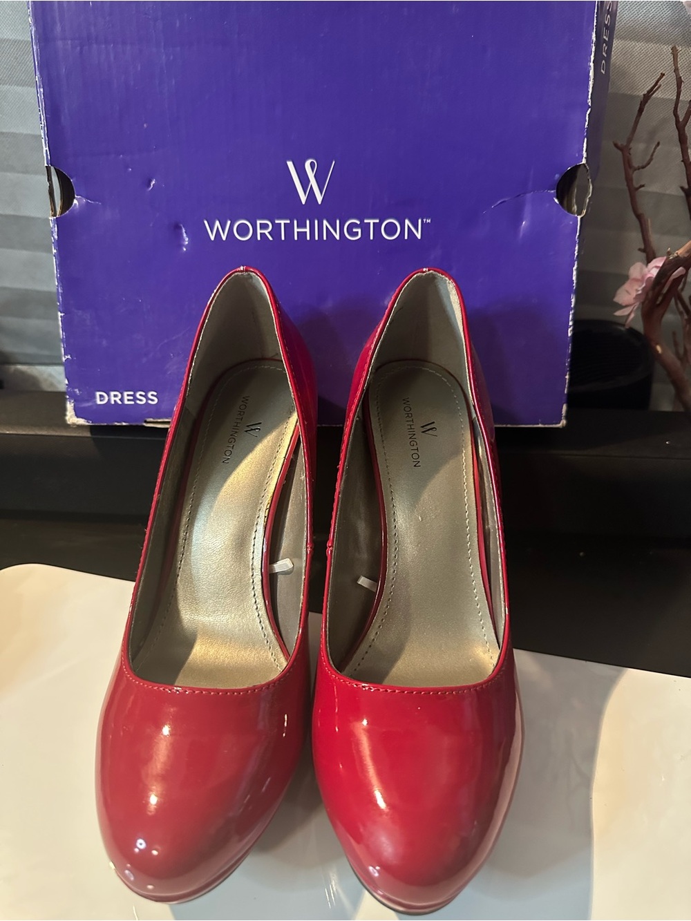 Worthington Red Patent Round-Toe Pumps
